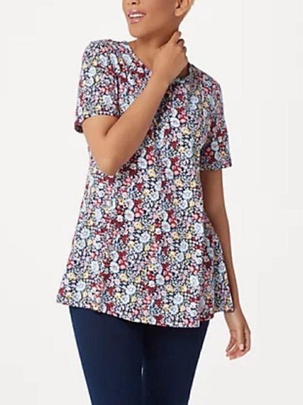 Denim & Co. Printed Jersey Fit & Flare Top